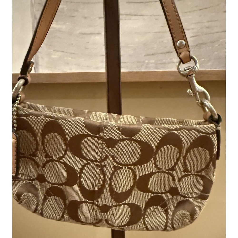 Coach Vintage Y2K Logo Signature Wristlet, Mini Bag Khaki Canvas Zip - Picture 4 of 10